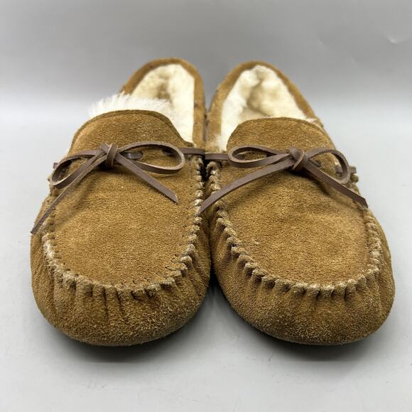 Fireside By Dearfoams Shoes Womens Size 9 Brown Suede Moccasin Faux Fur Slippers - Picture 2 of 8